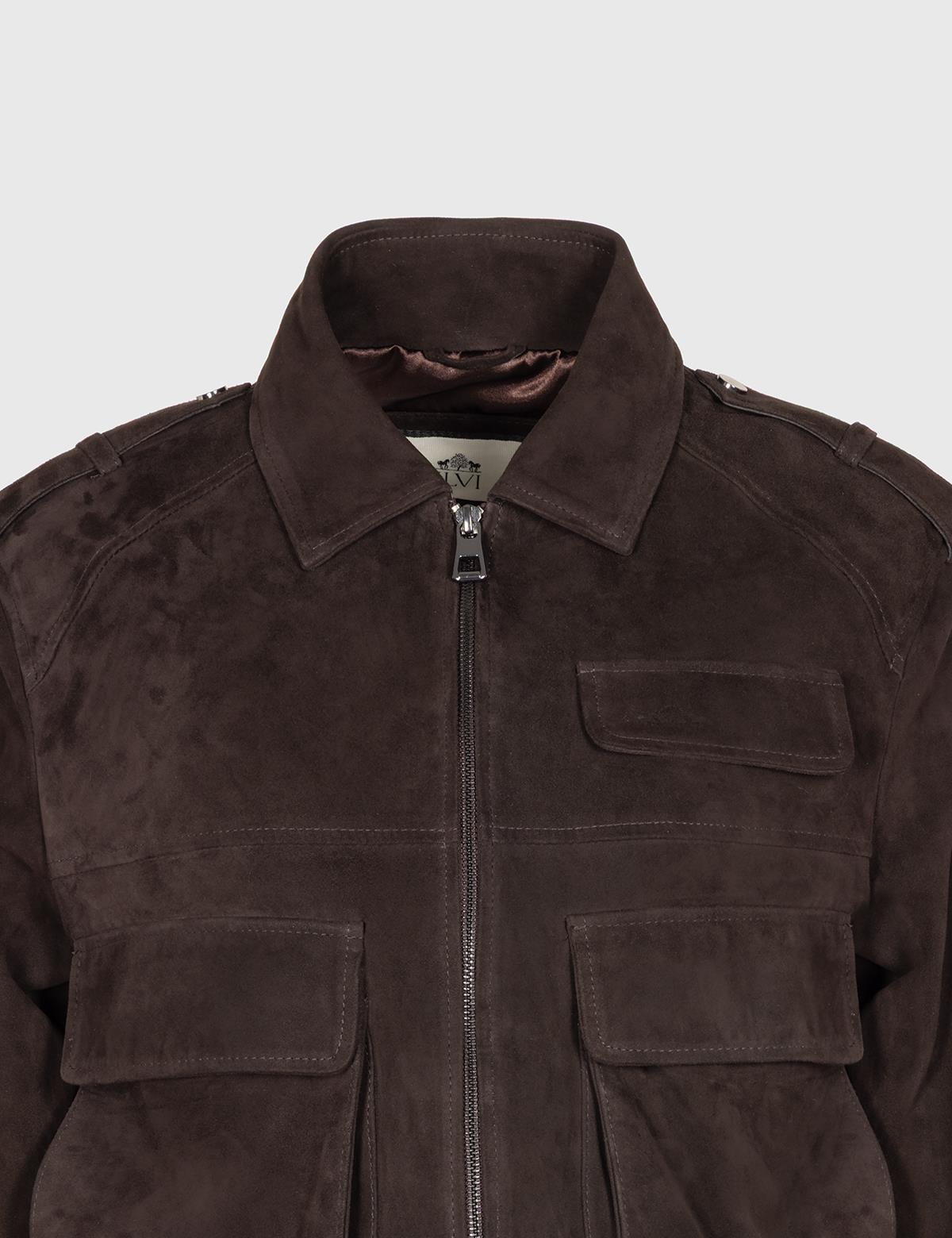 Neris Brown Suede Women's Leather Aviator Bomber Jacket