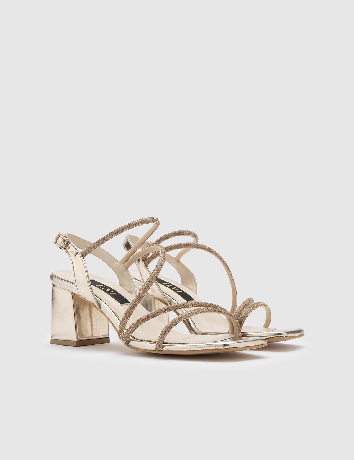 Nica Gold Leather Women's Heeled Sandal with Stones