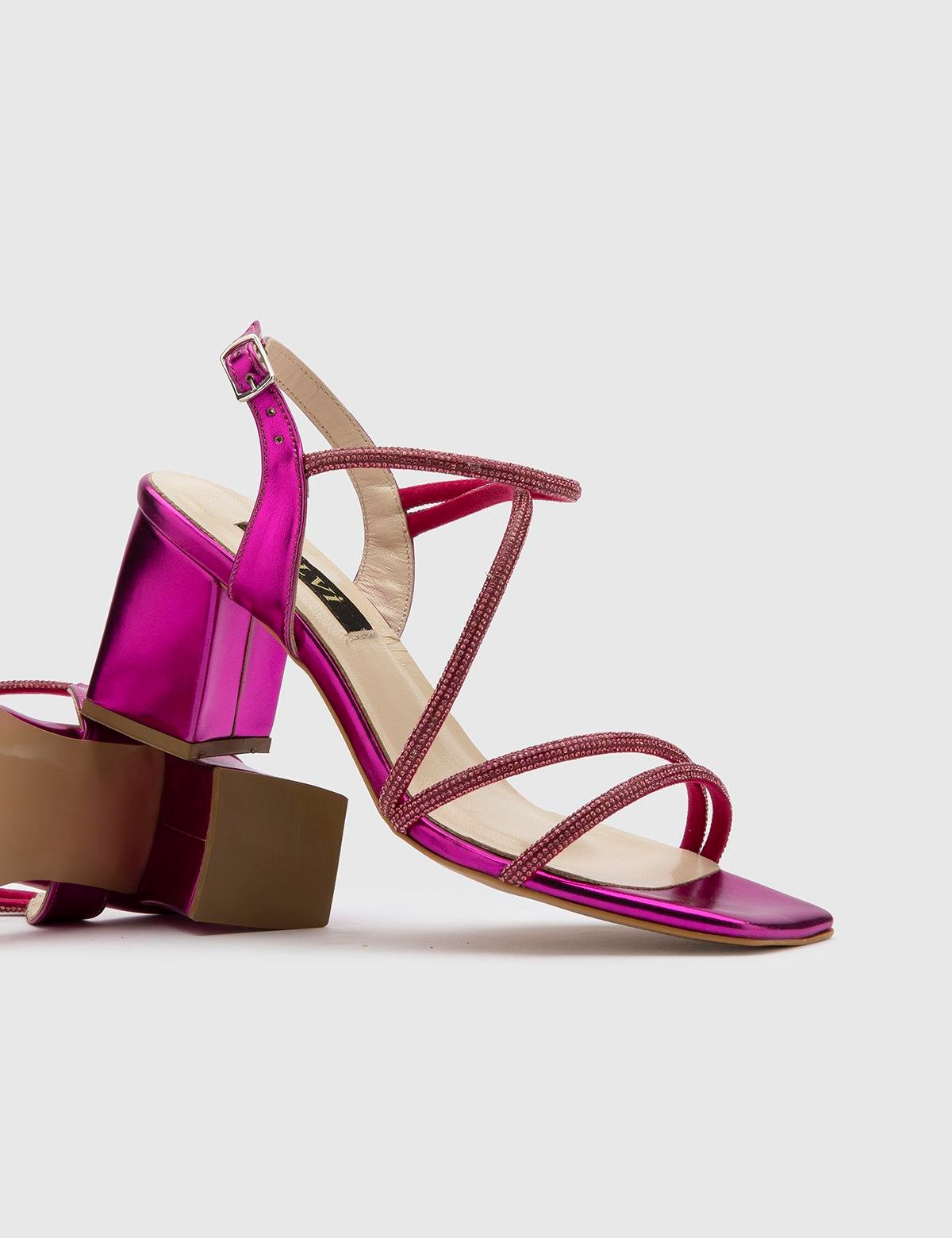 Nica Fuchsia Leather Women's Heeled Sandal with Stones