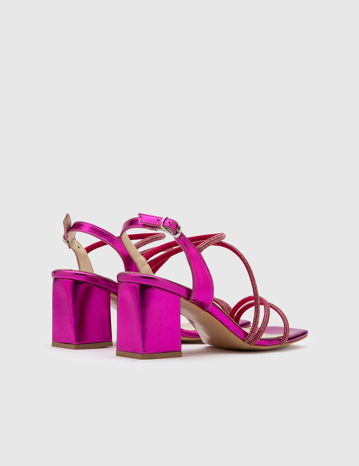 Nica Fuchsia Leather Women's Heeled Sandal with Stones