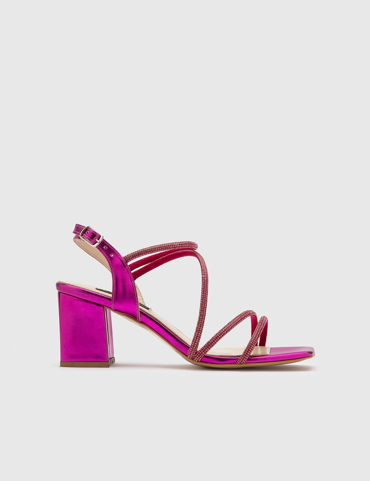 Nica Fuchsia Leather Women's Heeled Sandal with Stones