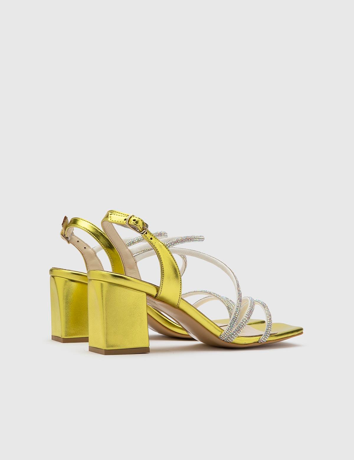 Nica Green Leather Women's Heeled Sandal with Stones