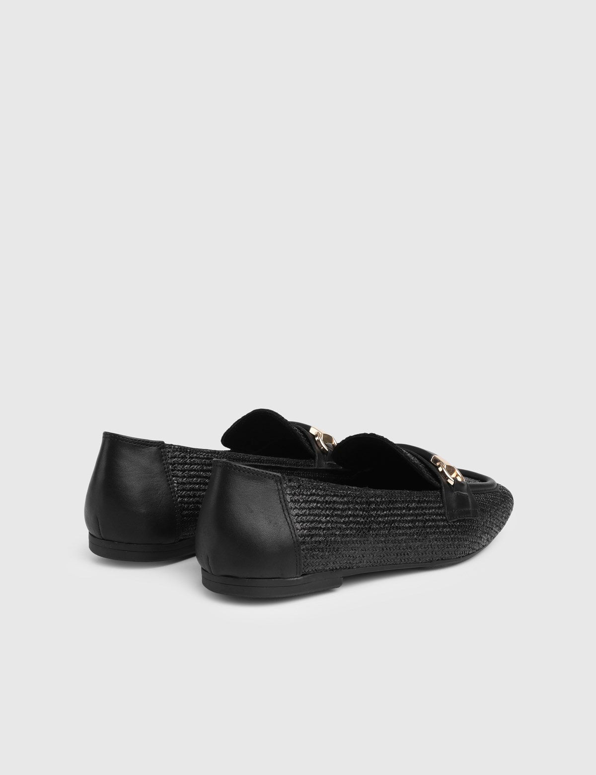 Nina Genuine Woven Leather Women's Black Loafers