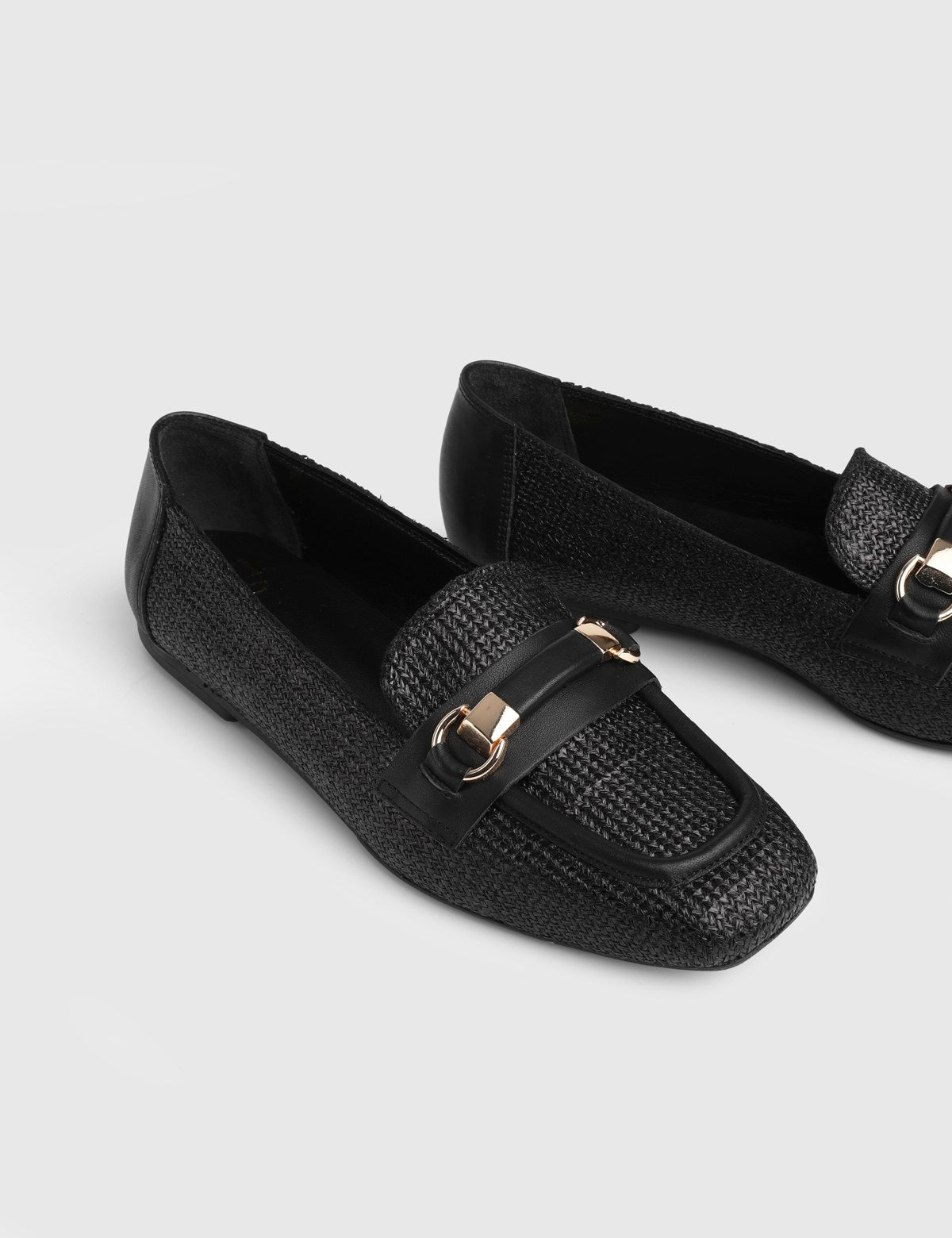 Nina Genuine Woven Leather Women's Black Loafers
