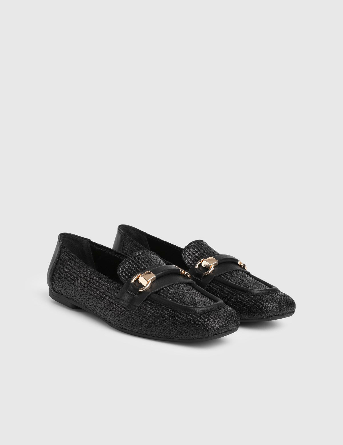 Nina Genuine Woven Leather Women's Black Loafers