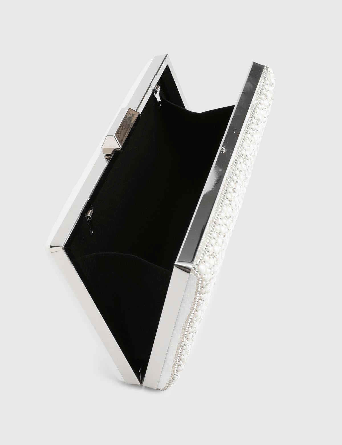 Nitsa White Women's Clutch with Stones