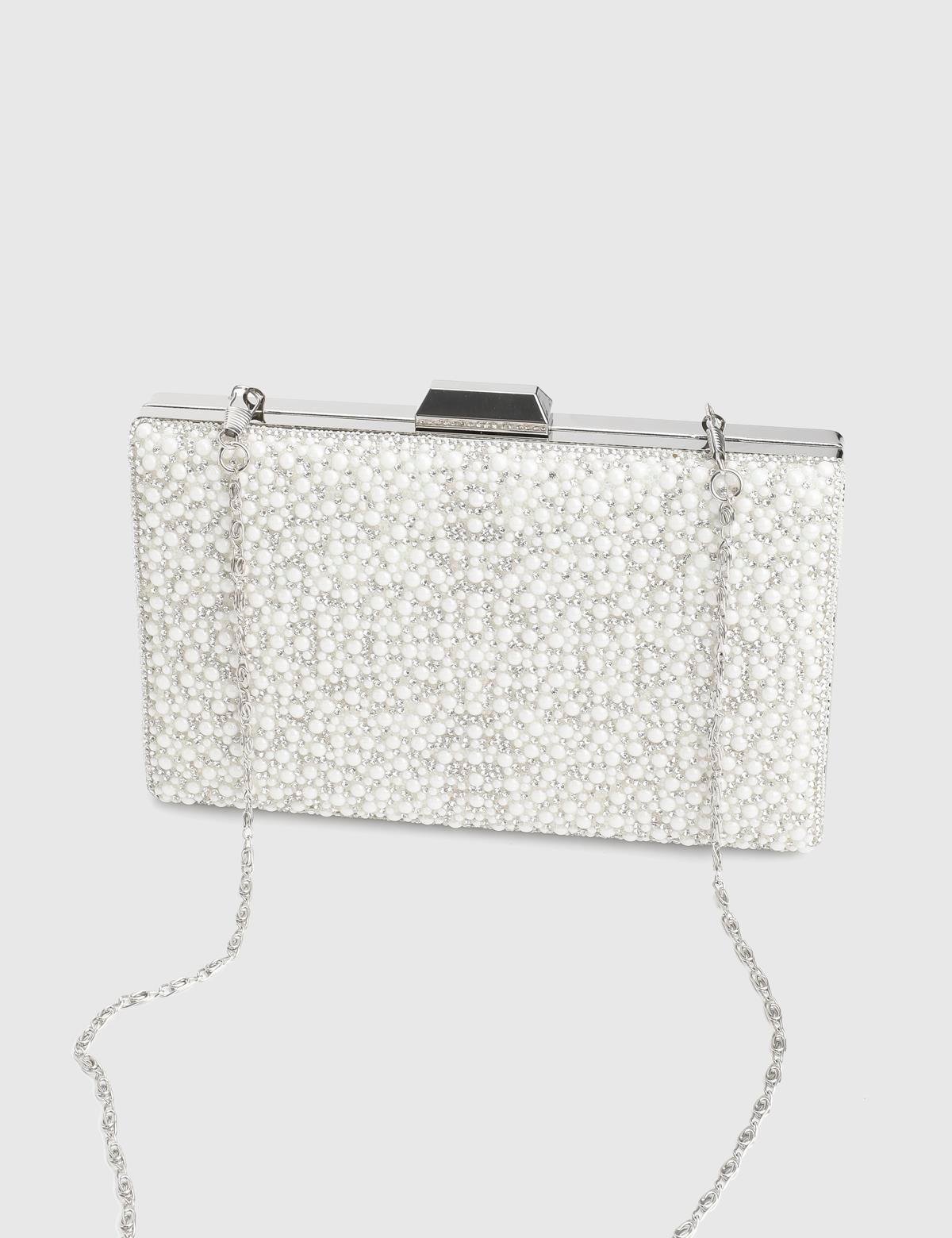 Nitsa White Women's Clutch with Stones