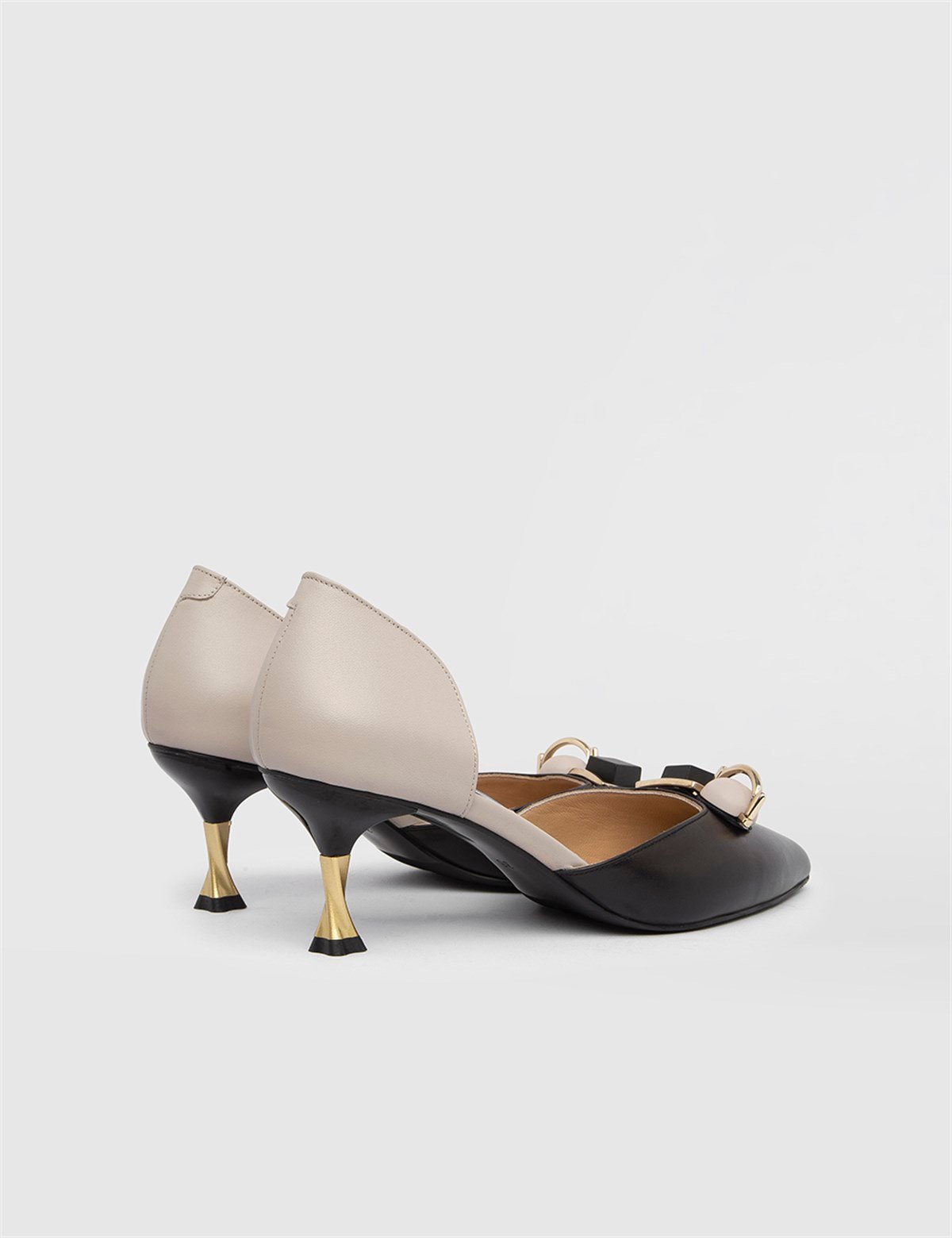 Nurdey Black-Beige Leather Women's Pump
