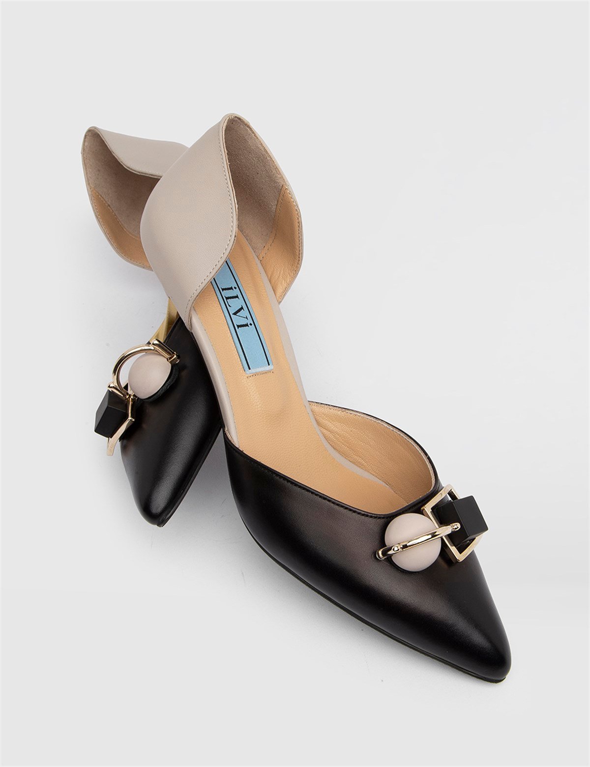 Nurdey Black-Beige Leather Women's Pump