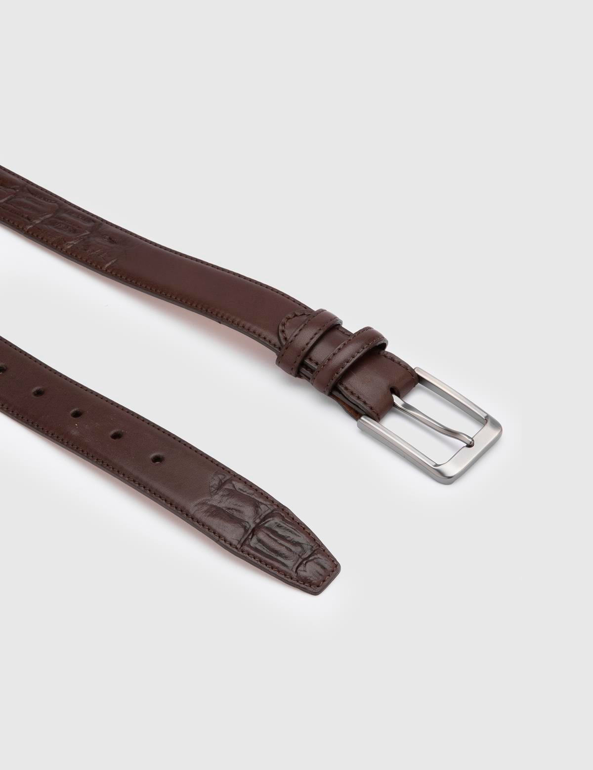 Owens Antique Brown Leather Men's Belt with Crocodile Print