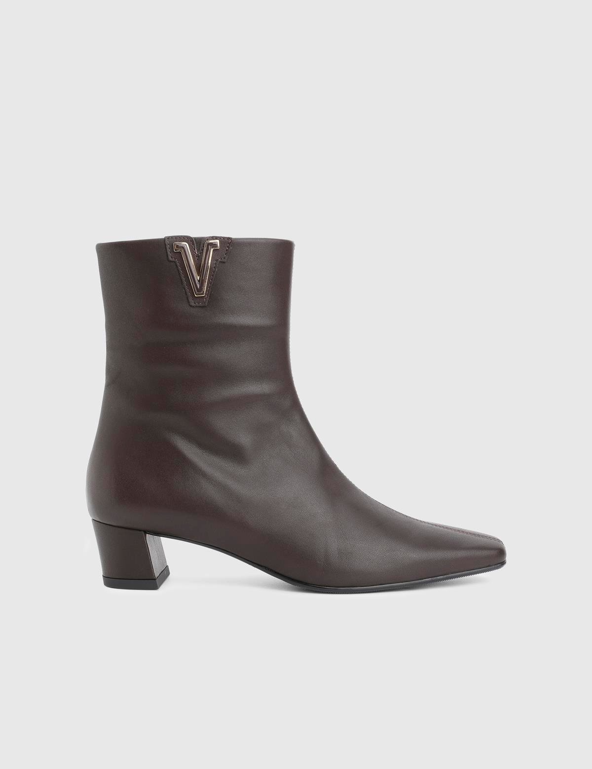 Parisa Brown Leather Women's Heeled Boot