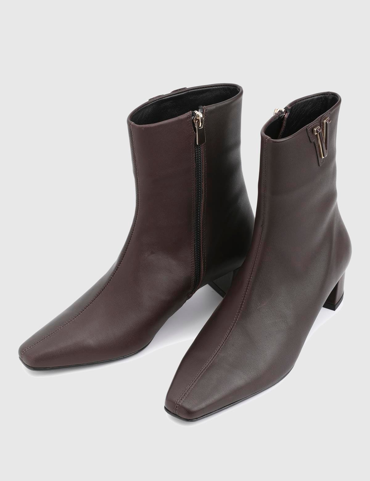 Parisa Brown Leather Women's Heeled Boot