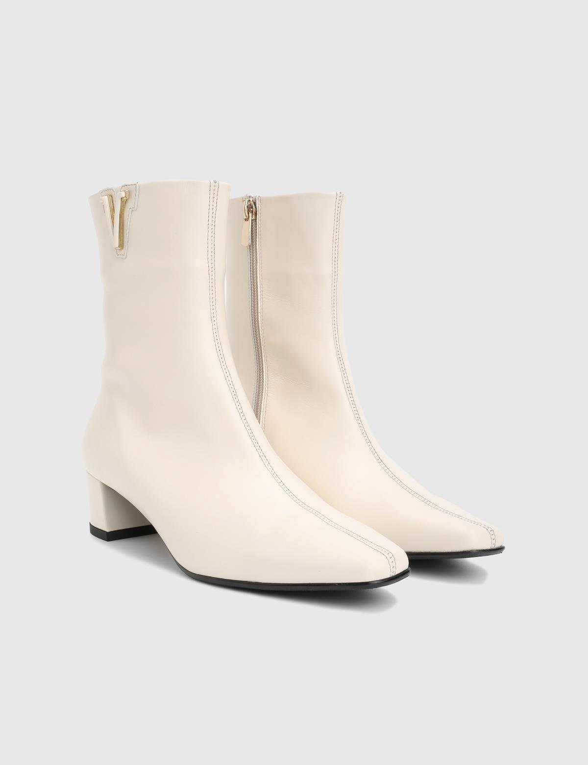 Parisa Cream Leather Women's Heeled Boot