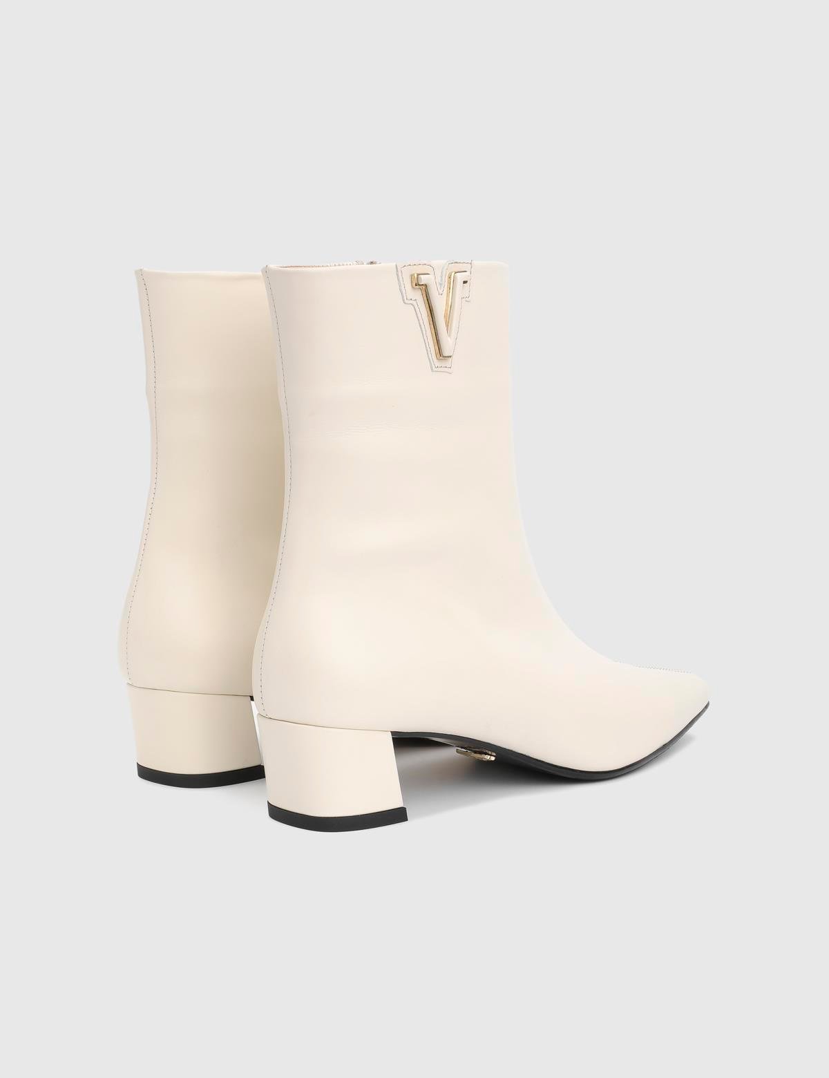 Parisa Cream Leather Women's Heeled Boot