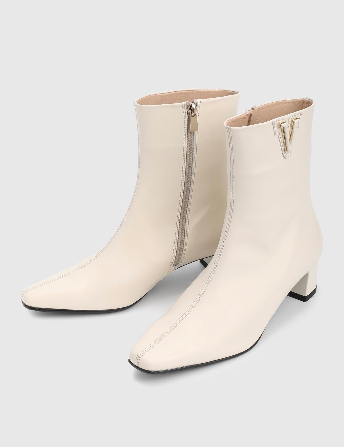 Parisa Cream Leather Women's Heeled Boot