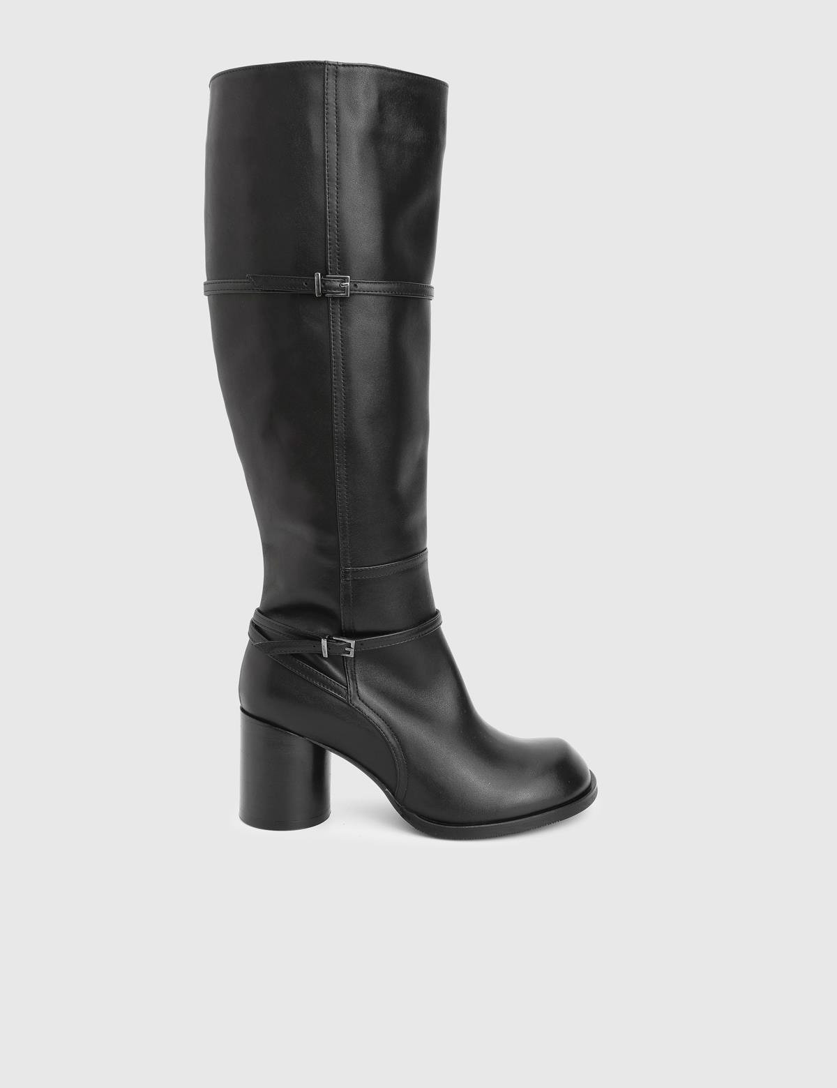 Perite Black Leather Women's Heeled High Boot