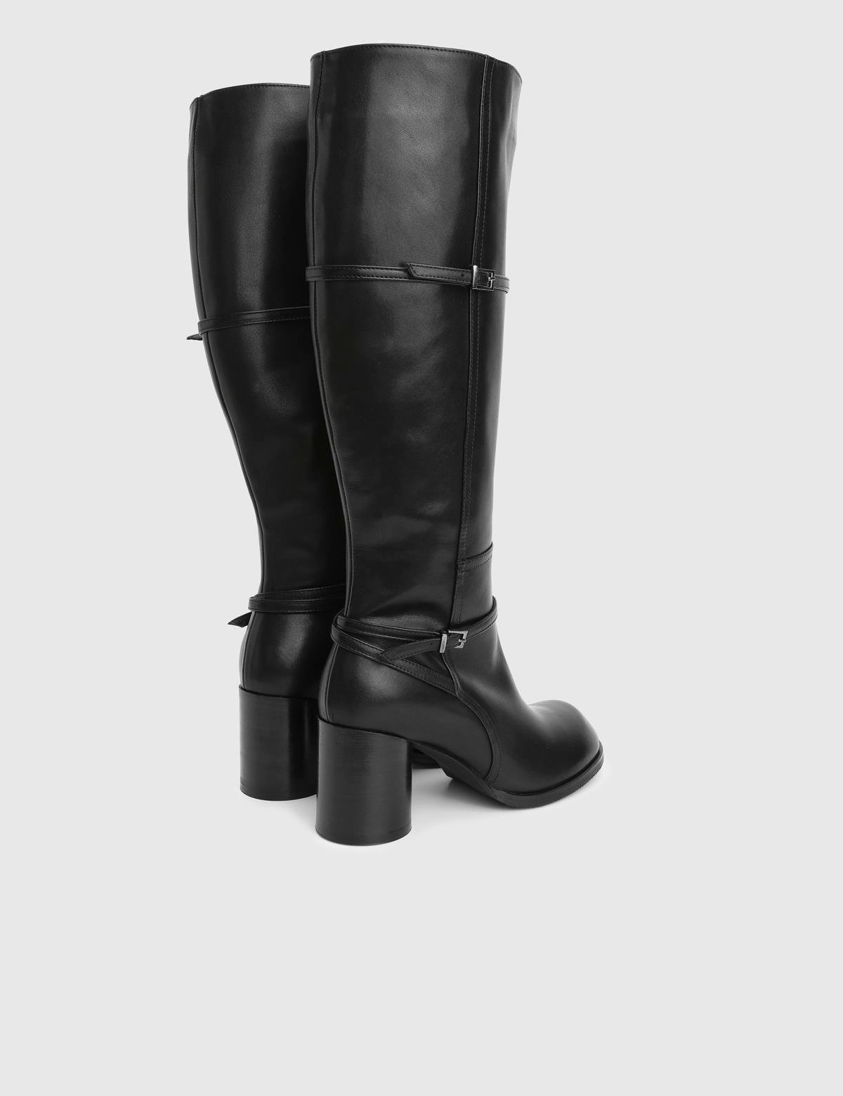 Perite Black Leather Women's Heeled High Boot