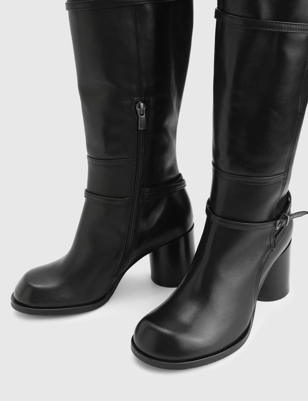 Perite Black Leather Women's Heeled High Boot