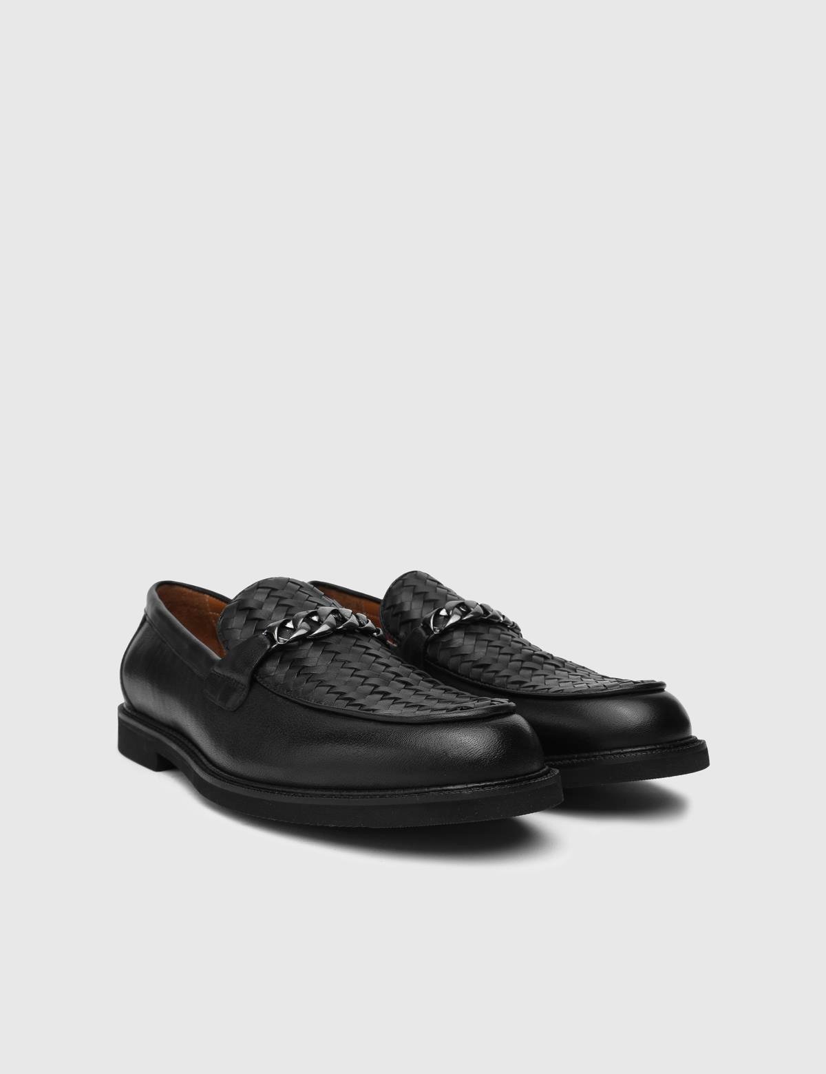 Polten Black Leather Men's Loafer