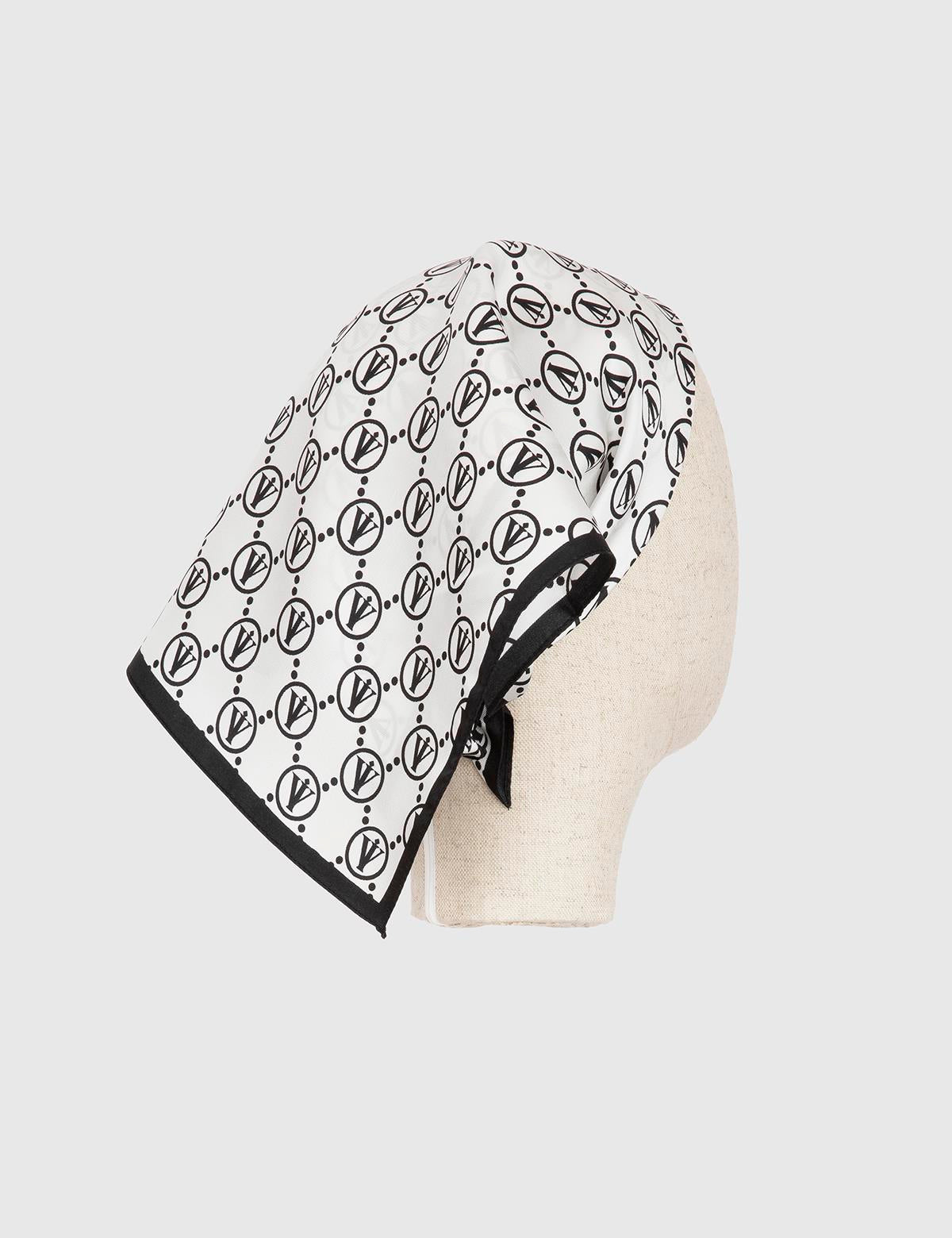 Pori White-Black Silk Twill Women's Bandana