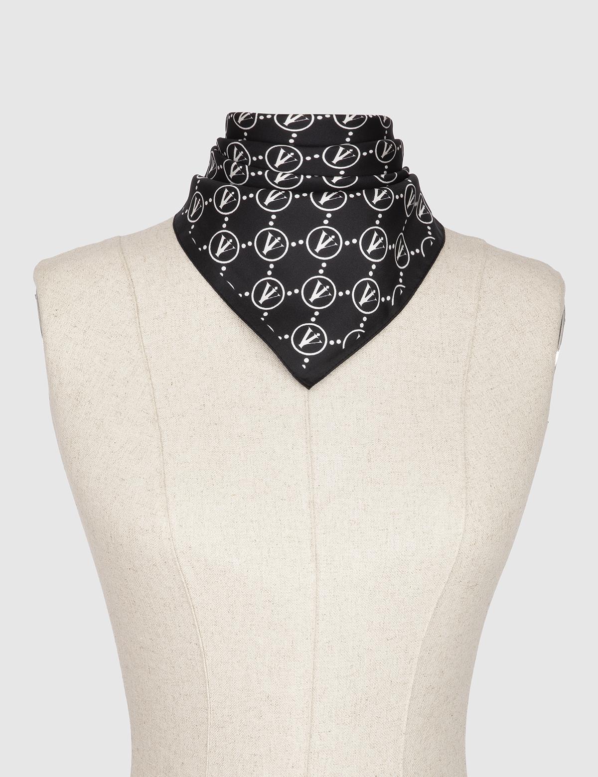 Pori Black-White Silk Twill Women's Bandana