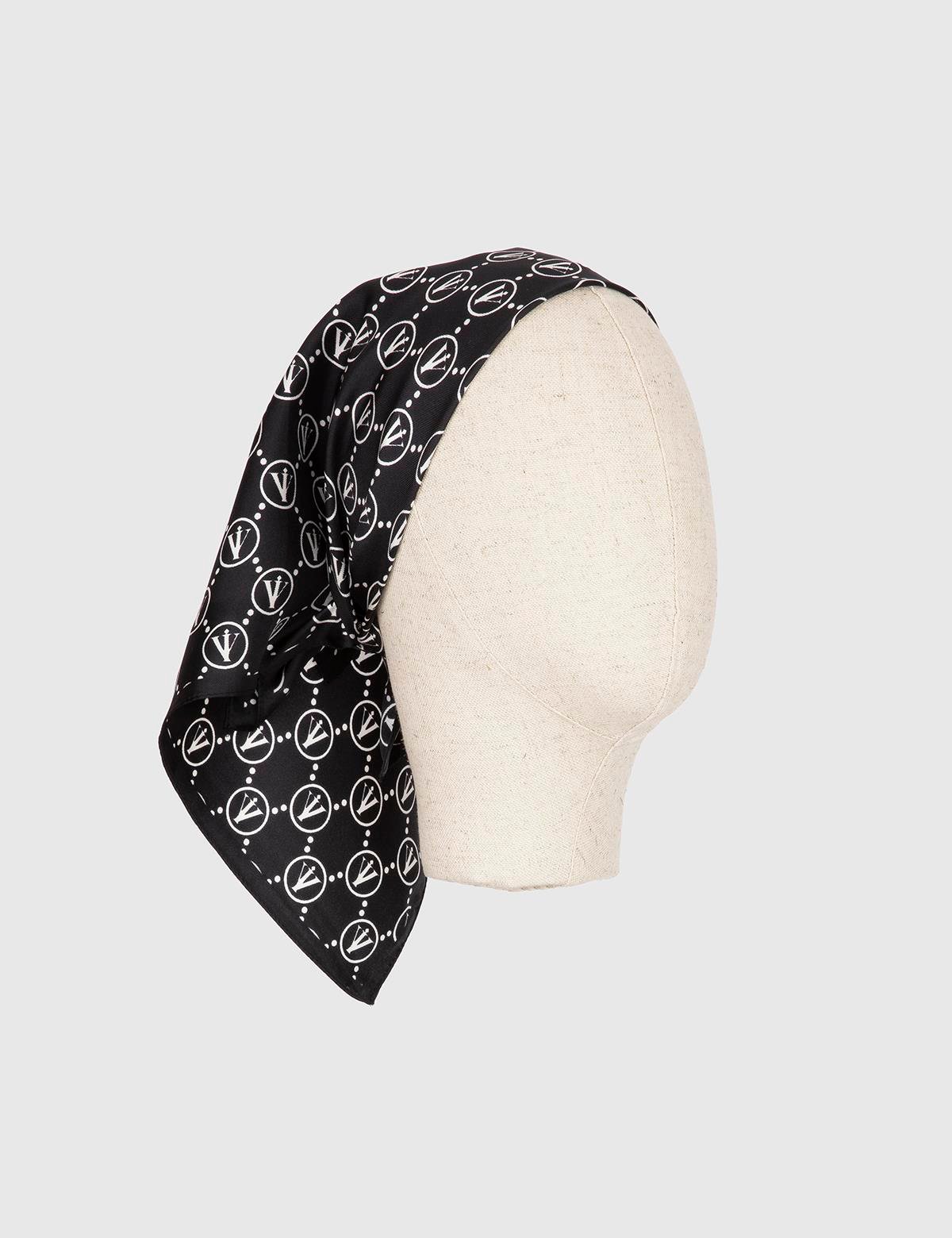 Pori Black-White Silk Twill Women's Bandana