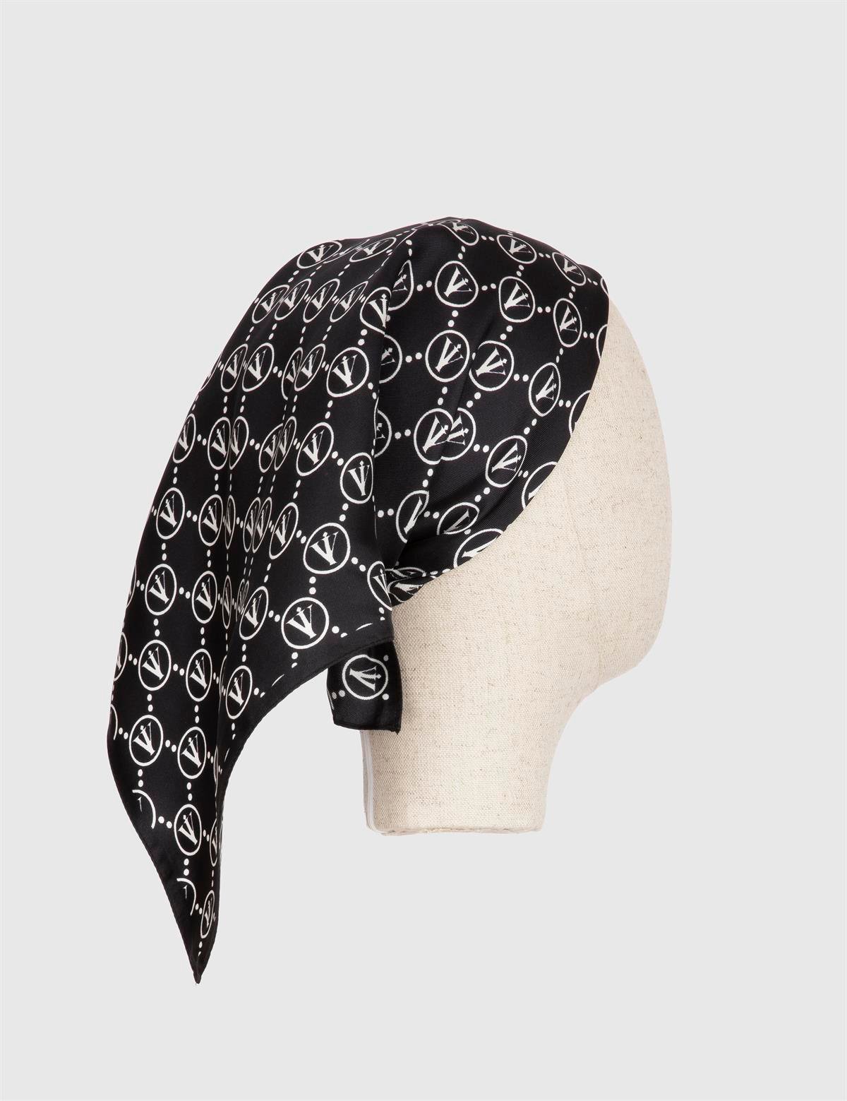 Pori Black-White Silk Twill Women's Bandana