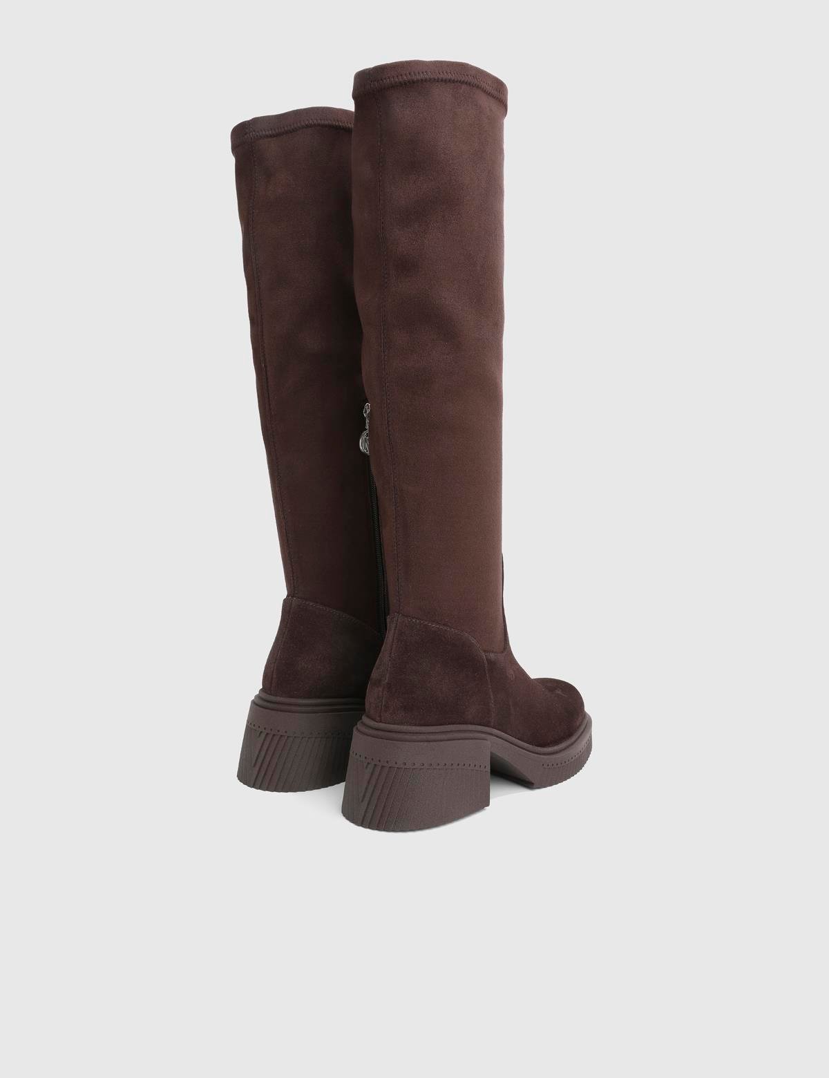 Portia Brown Suede Leather Women's Stretch High Boot