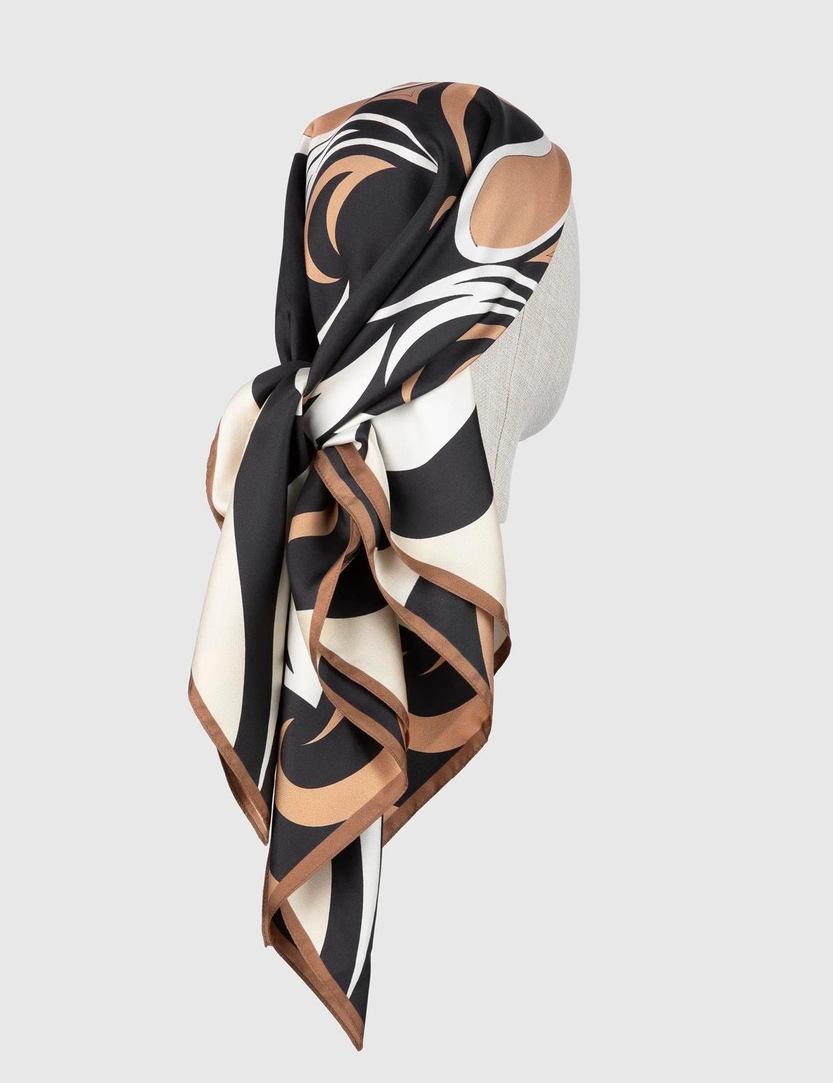 Ribas Black Brown Beige Silk Twill Women's Scarf