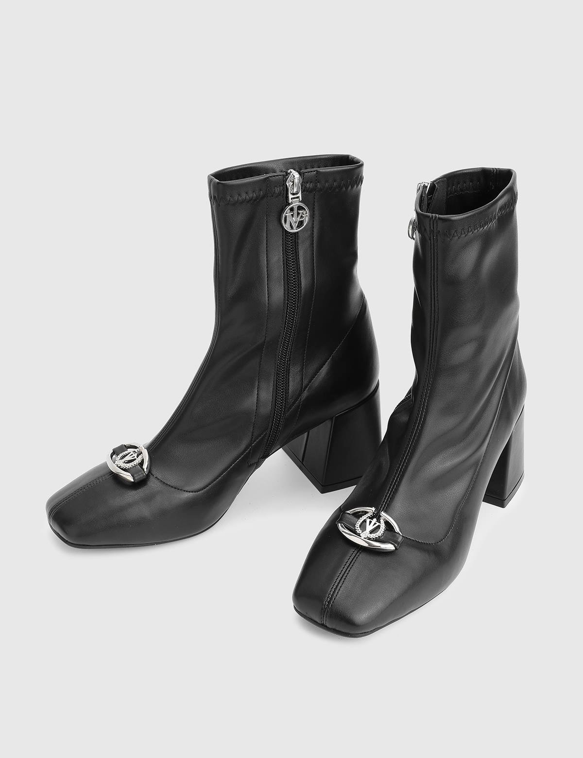 Rilinda Black Leather Women's Heeled Stretch Boot