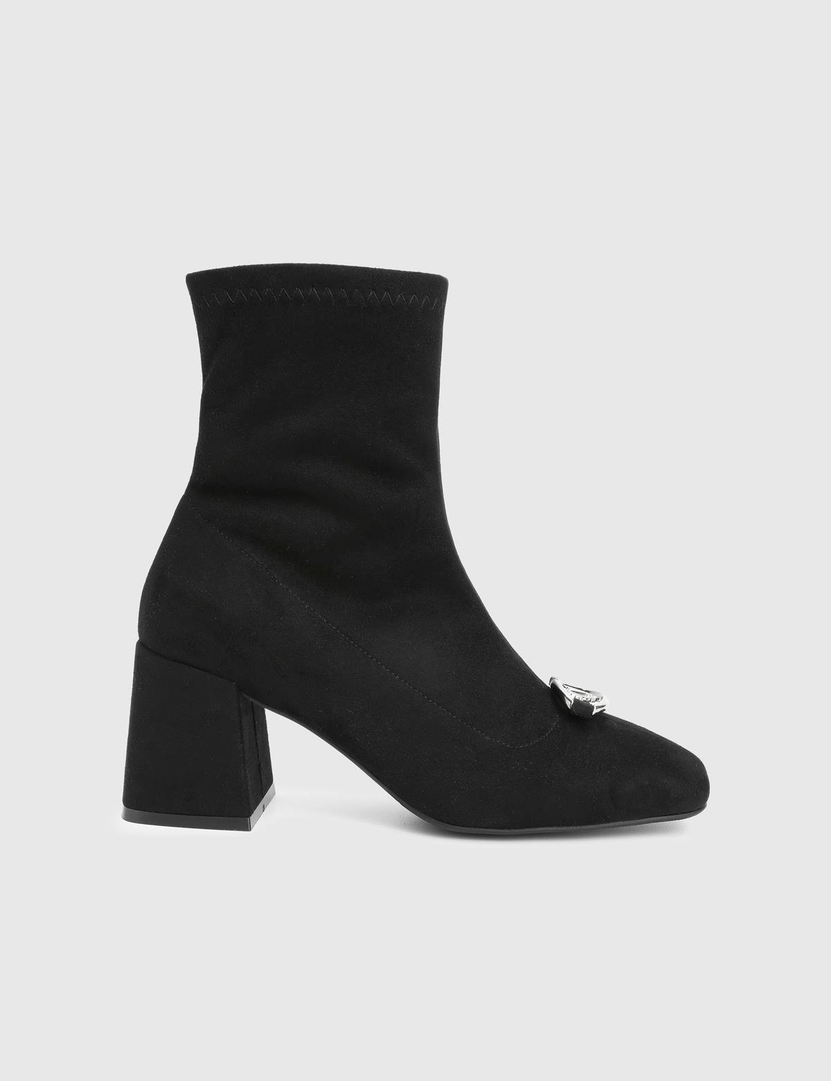 Rilinda Black Suede Leather Women's Heeled Stretch Boot