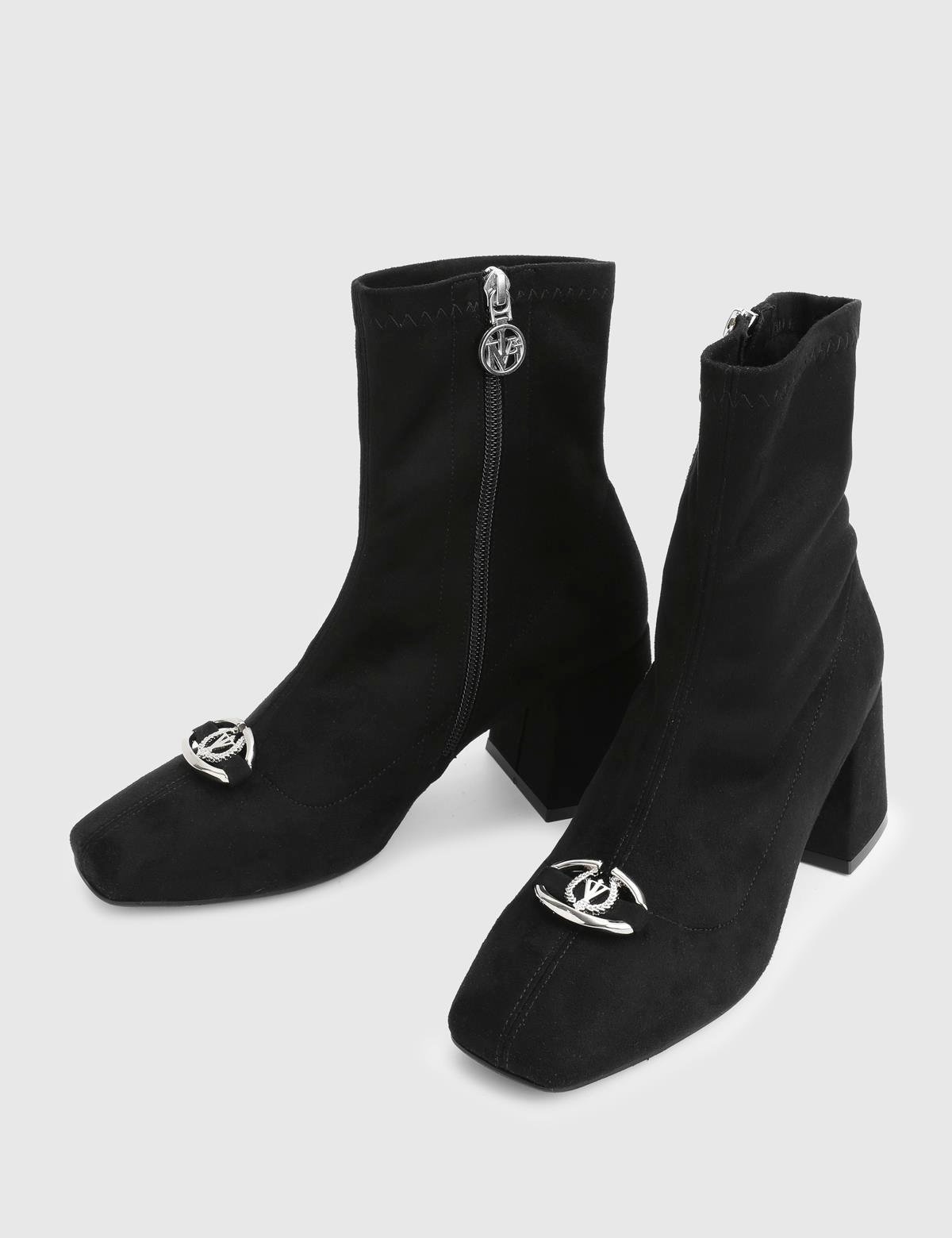 Rilinda Black Suede Leather Women's Heeled Stretch Boot