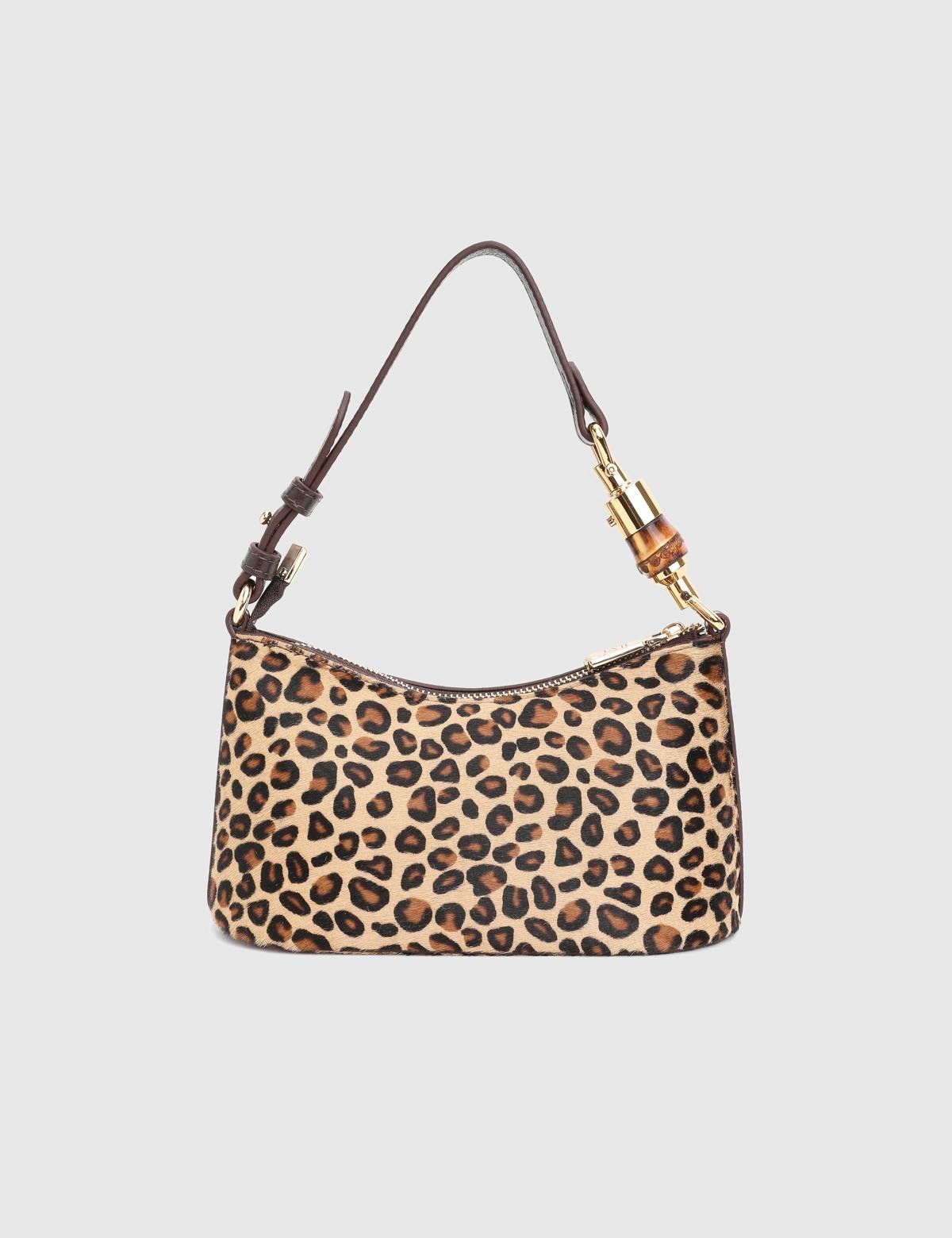 Roomy Leopard Foal Fur Leather Women's Shoulder Bag