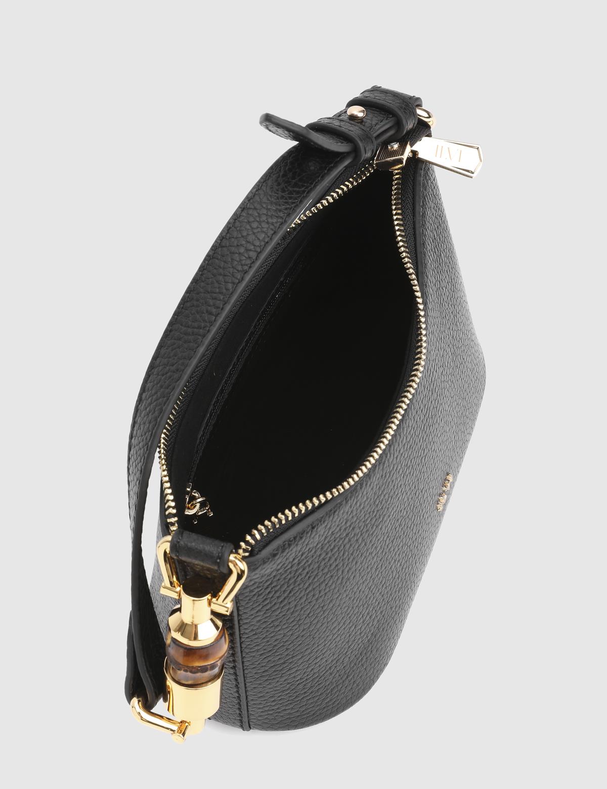Roomy Black Floater Leather Women's Shoulder Bag