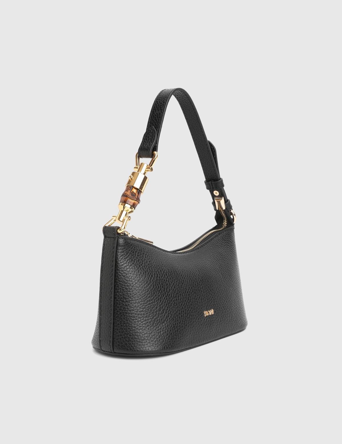 Roomy Black Floater Leather Women's Shoulder Bag