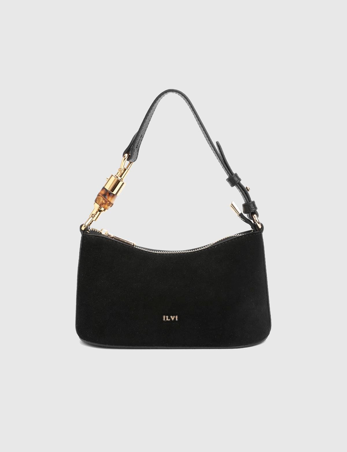 Roomy Black Suede Leather Women's Shoulder Bag