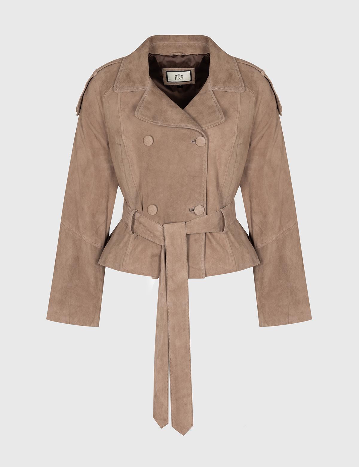 Rosio Beige Suede Women's Leather Jacket