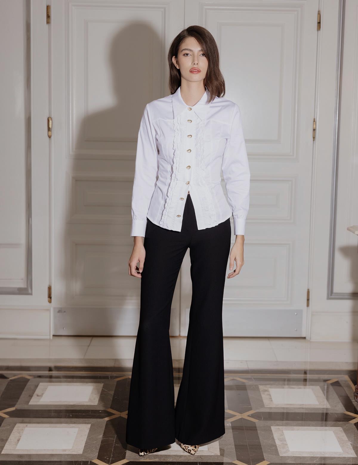 Ruffle White Women's Shirt