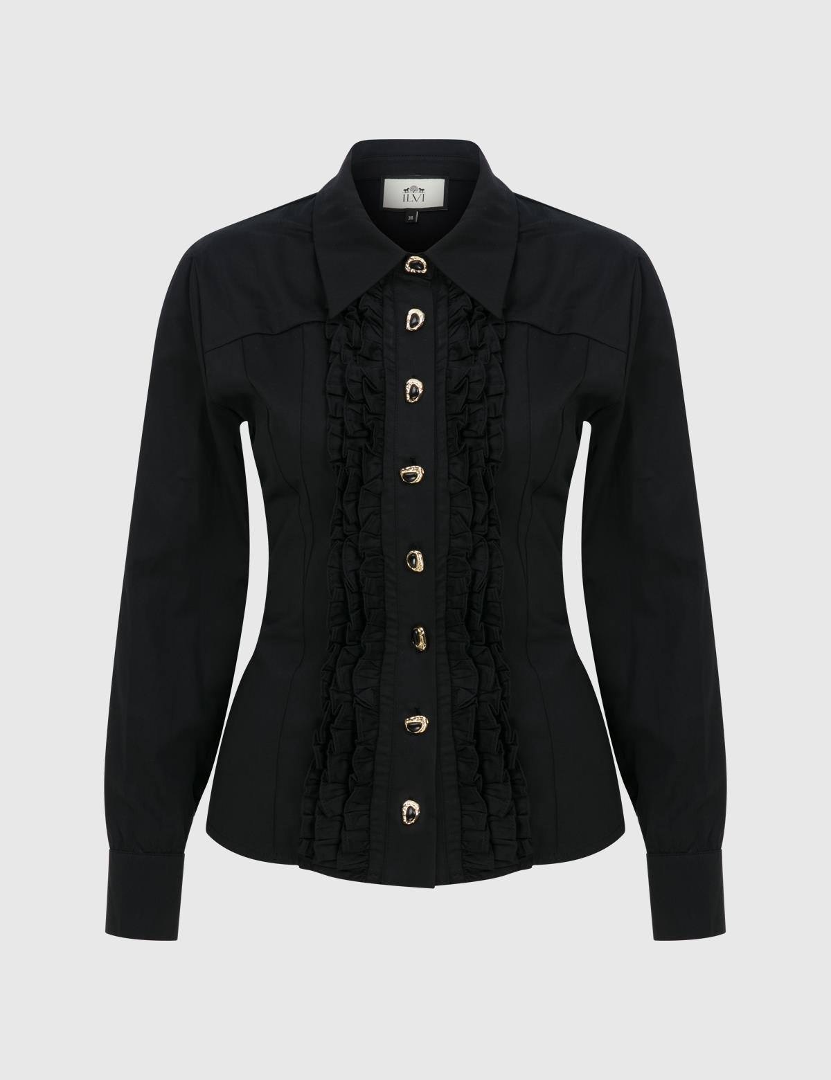 Ruffle Black Women's Shirt