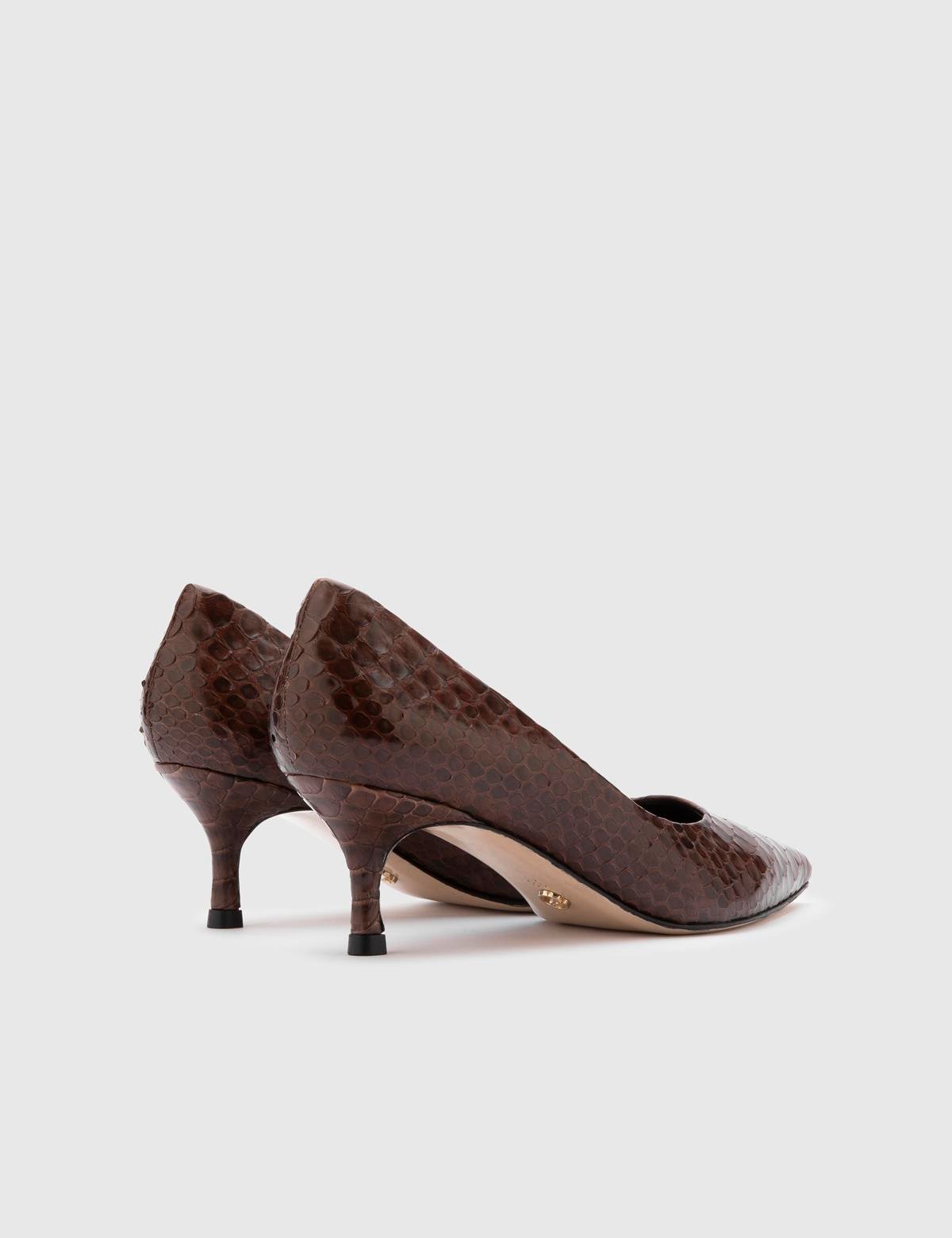Sarh Brown Snake Leather Women's Pump