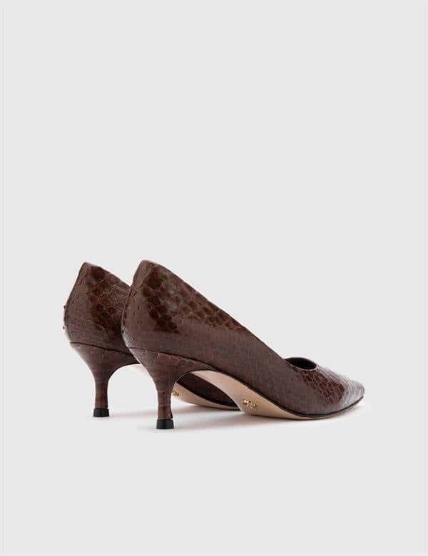 Sarh Brown Snake Leather Women's Pump