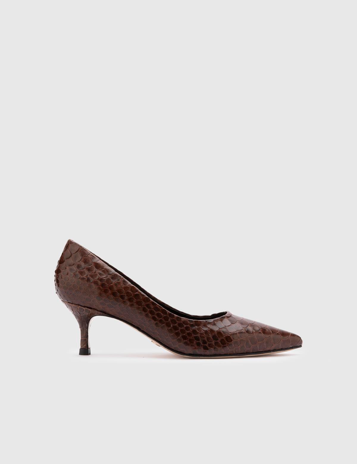 Sarh Brown Snake Leather Women's Pump