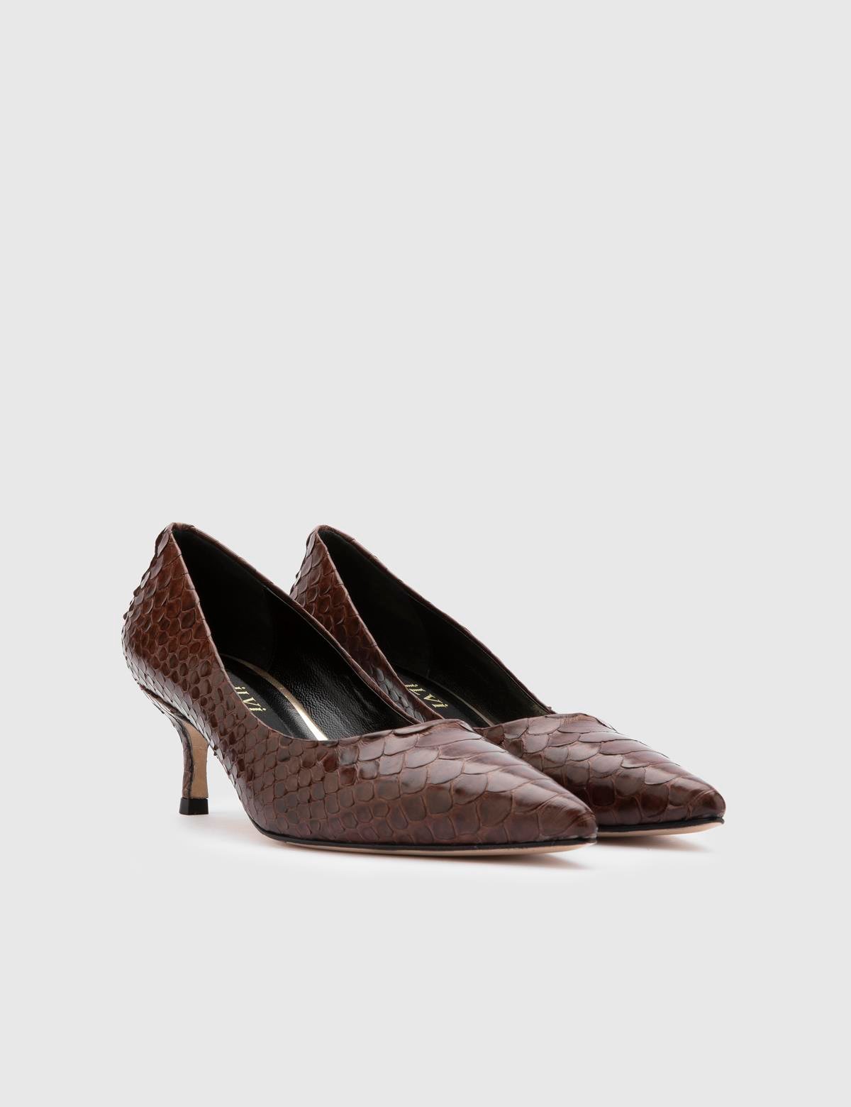 Sarh Brown Snake Leather Women's Pump