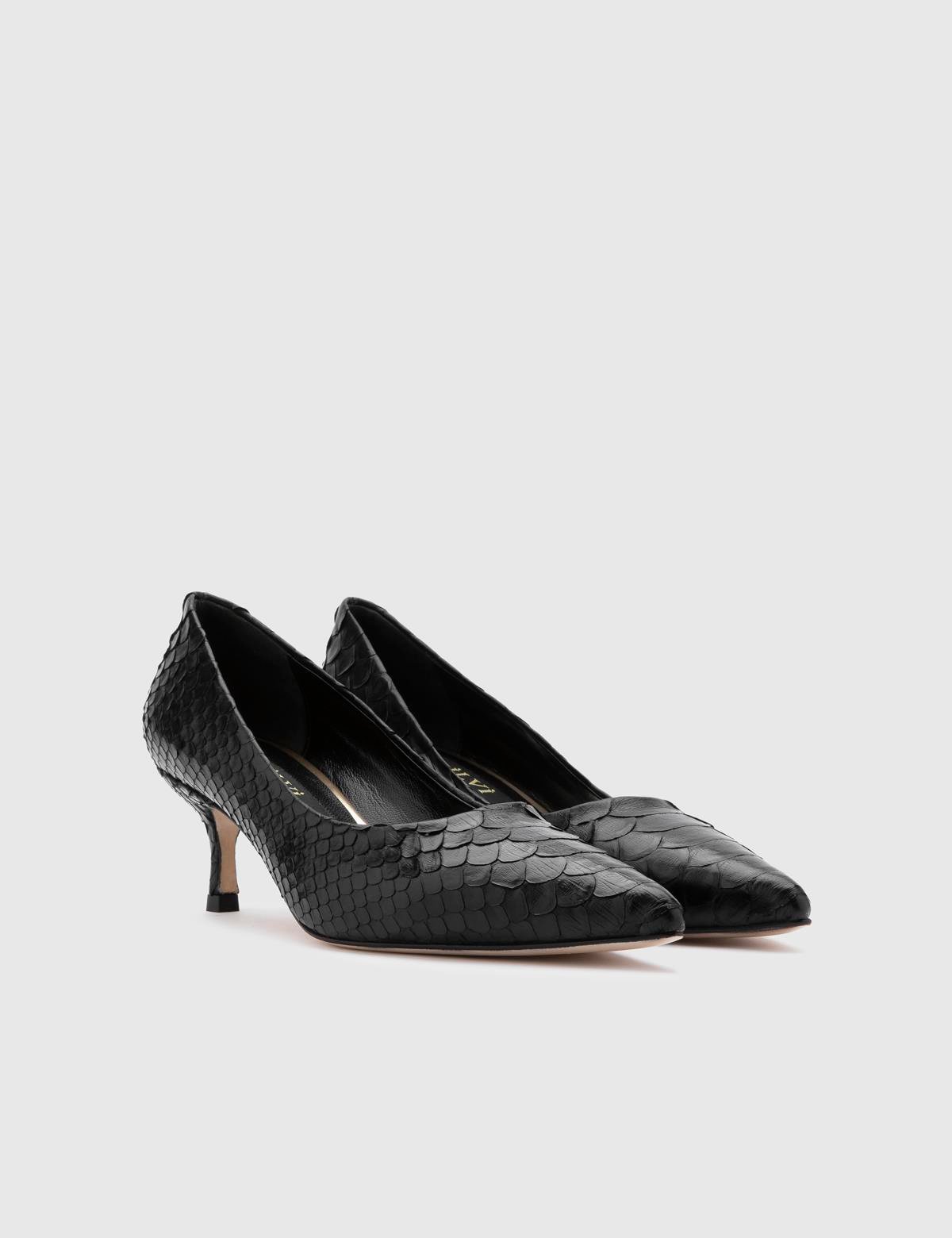 Sarh Black Snake Leather Women's Pump