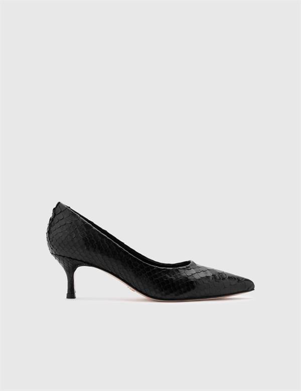 Sarh Black Snake Leather Women's Pump