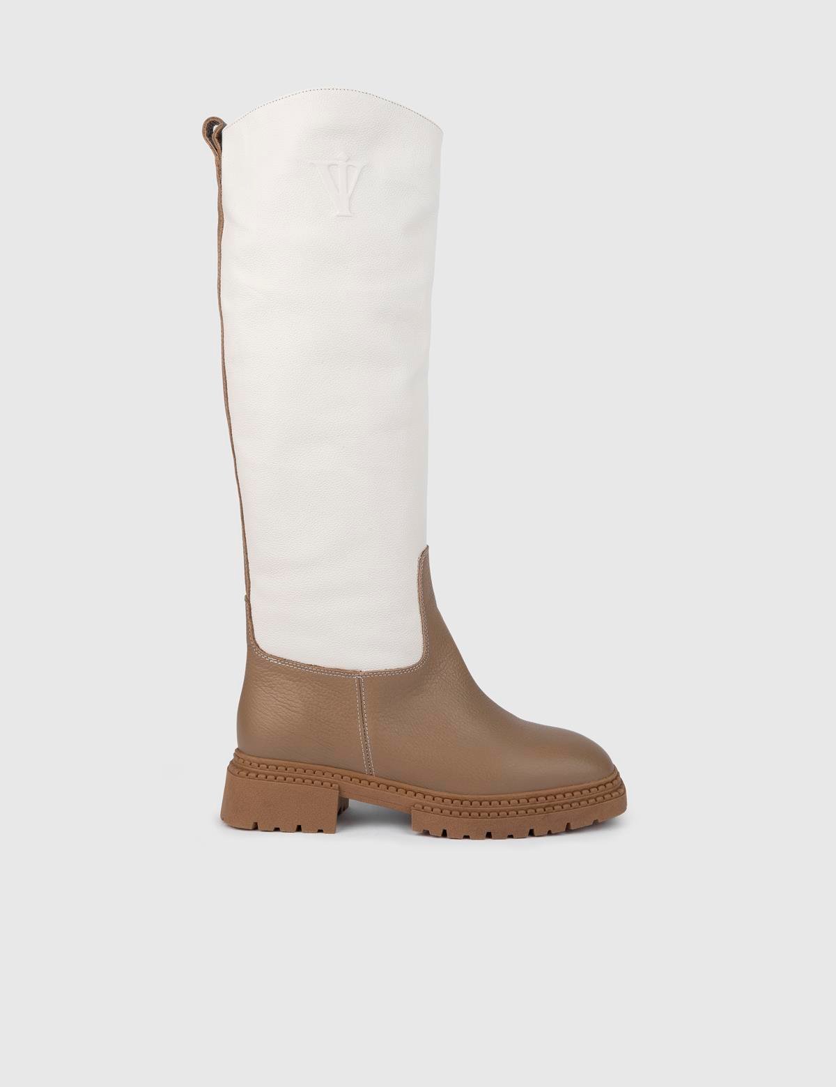 Sergo Mink-White Leather Women's High Boot