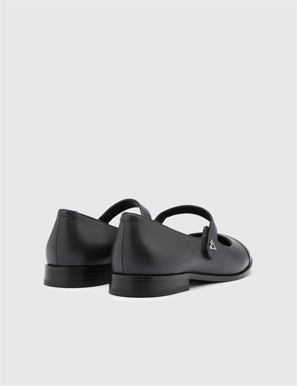 Shay Navy Blue Leather Women's Ballerina