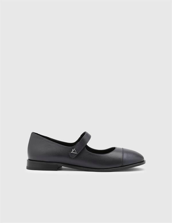 Shay Navy Blue Leather Women's Ballerina
