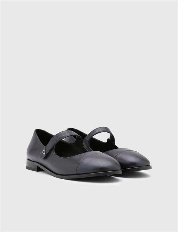 Shay Navy Blue Leather Women's Ballerina
