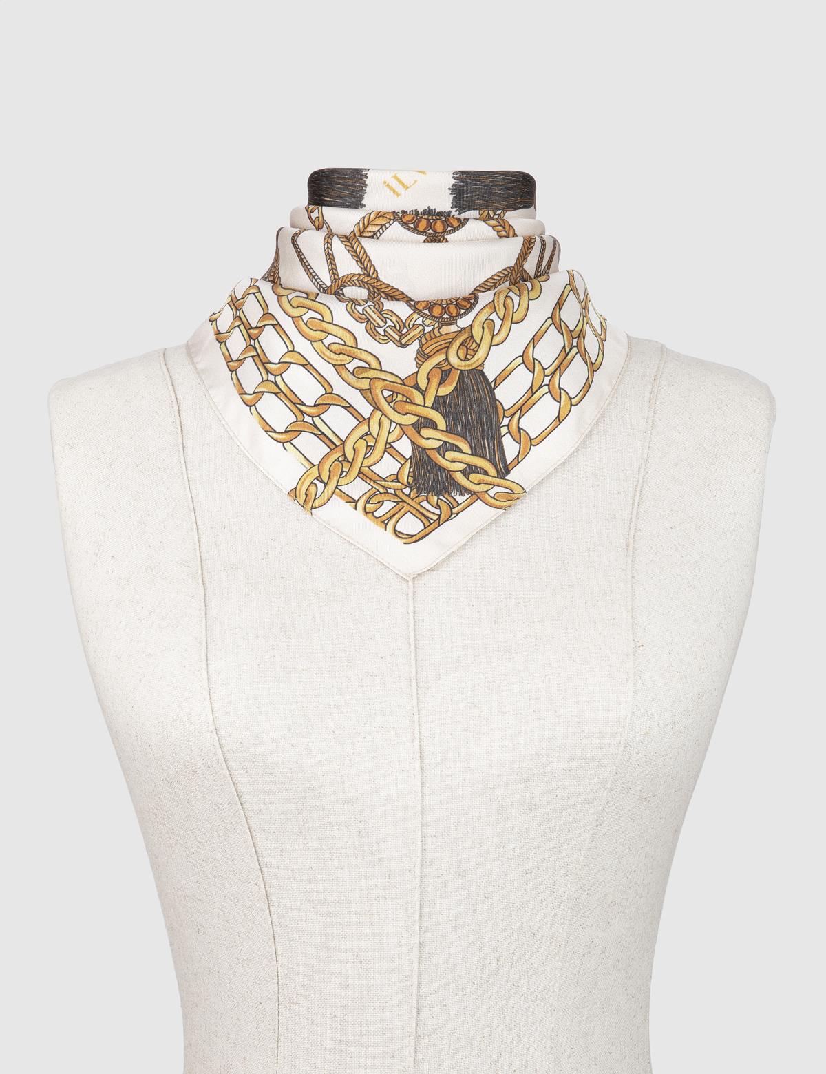 Solros Beige-Mustard Silk Twill Women's Scarf